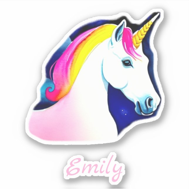 Niedliche Einhorn-Magische Sterne Zeichnend Mädche Aufkleber (Vorderseite)