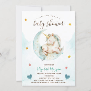 Niedliche Einhorn-Mondstars Herz-Babydusche Einladung