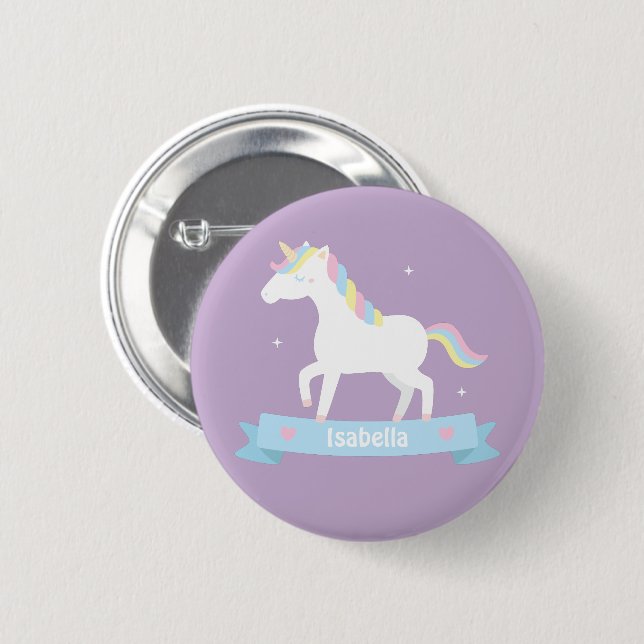 Niedliche Einhorn Pastel Girls Personalisiert Butt Button (Vorne & Hinten)