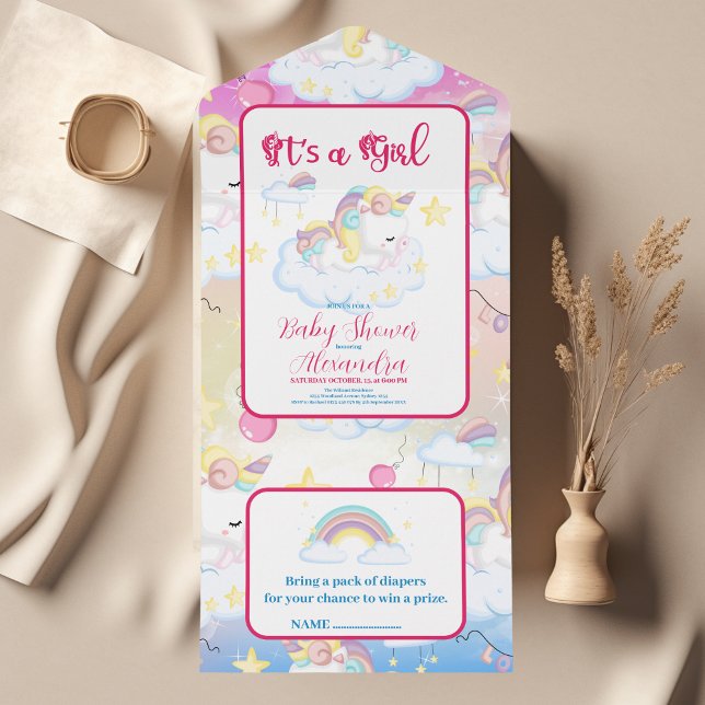 Niedliche Einhorn Rainbow Baby Dusche All In One Einladung (Von Creator hochgeladen)