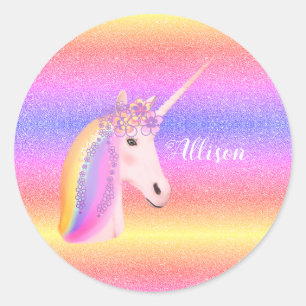 Niedliche Einhorn-Regenbogen-Glitzer-Glitzern Pers Runder Aufkleber