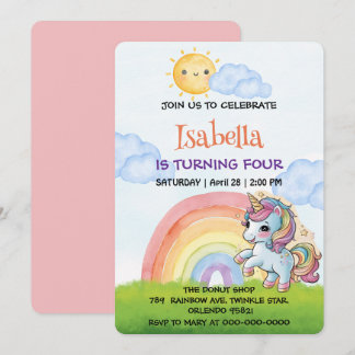 Niedliche Einhorn Regenbogensonne Himmel Geburtsta Einladung