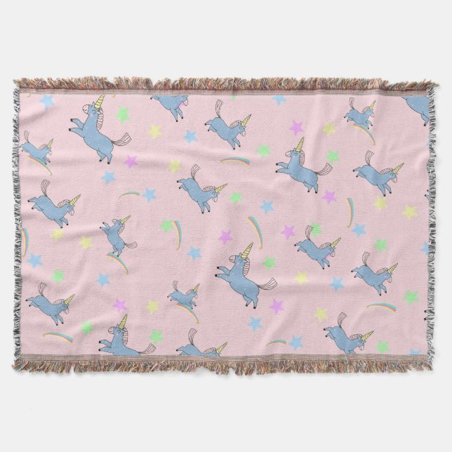 Niedliche Einhorn-Regenbogensterne nahtlos Muster Decke (Vorderseite)