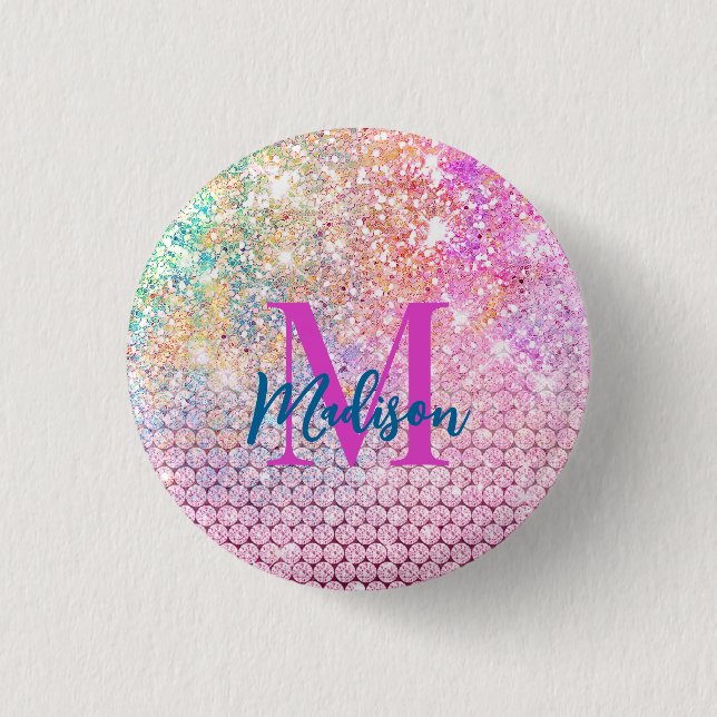 niedliche Einhorn-Rosa-Imitat Glitzer Kristall Mon Button (Vorderseite)