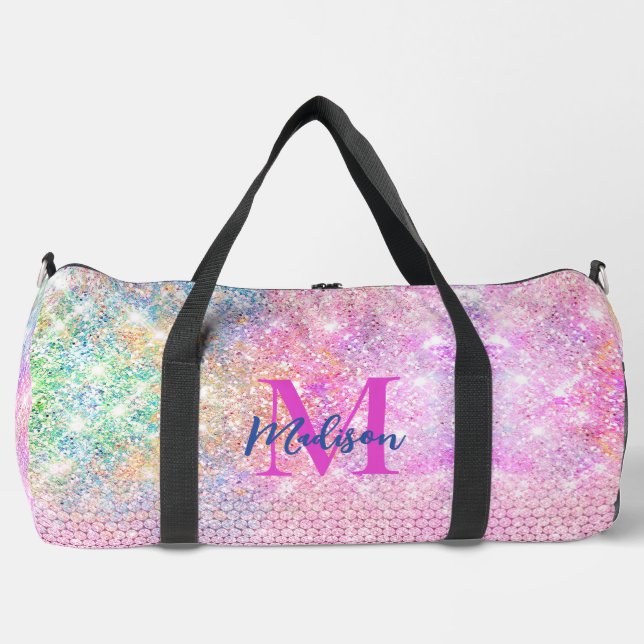 niedliche Einhorn-Rosa-Imitat Glitzer Kristall Mon Duffle Bag (Vorderseite)