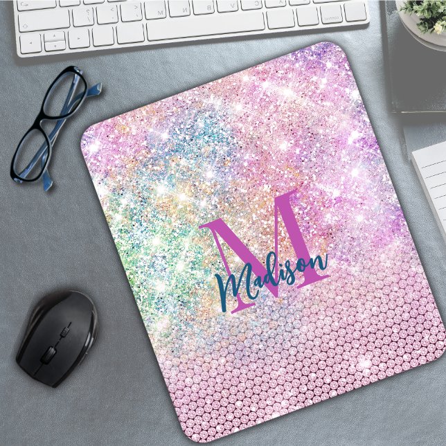 niedliche Einhorn-Rosa-Imitat Glitzer Kristall Mon Mousepad (Von Creator hochgeladen)