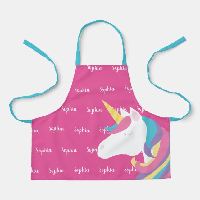 Niedliche Einhorn Rosa Personalisierte Kinder Schürze (Vorderseite)