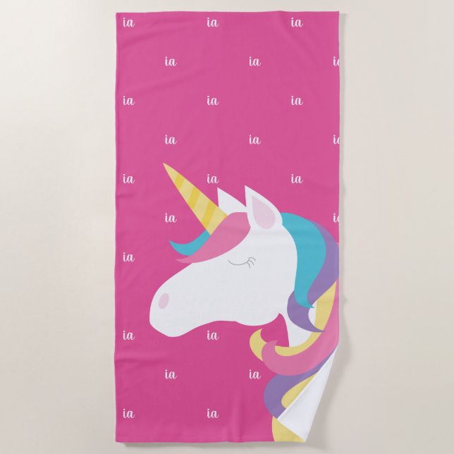 Niedliche Einhorn Rosa Personalisierte Kinder Strandtuch (Vorderseite)