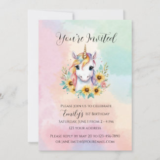 Niedliche Einhorn Sonnenblume Einfach 1. Geburtsta Einladung