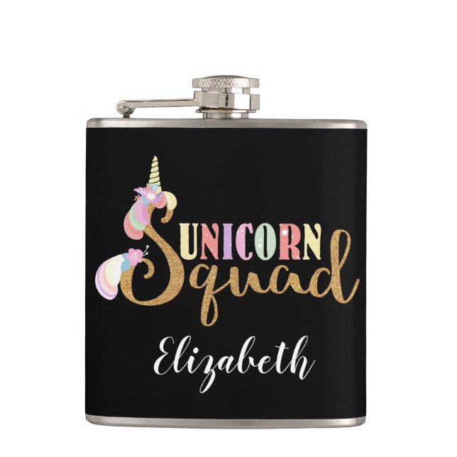 Niedliche Einhorn Squad Gold Glitzer Fairy Flachmann (Vorderseite)