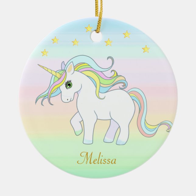 Niedliche Einhorn & Sterne auf Pastellfarben Keramik Ornament (Vorne)