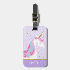 Niedliche Einhorn-Sterne-Glitzer Lila Gepäckanhänger