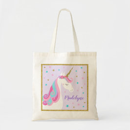 Niedliche Einhorn-Sterne-Glitzer Lila Tragetasche