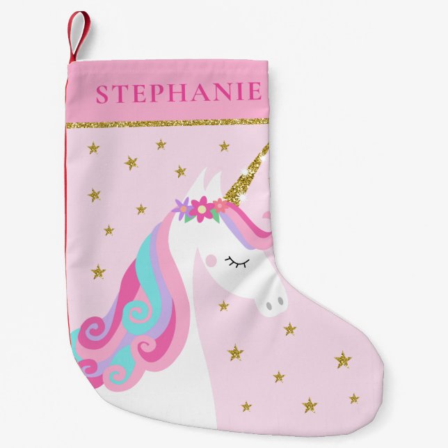 Niedliche Einhorn Sterne Glitzer Rosa Kleiner Weihnachtsstrumpf (Vorderseite)