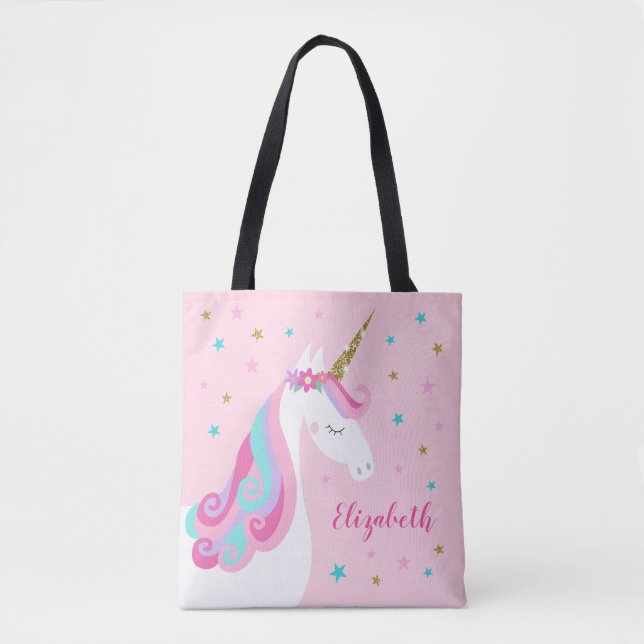 Niedliche Einhorn Sterne Glitzer Rosa Tasche (Vorderseite)