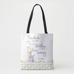 Niedliche Einhorn-Topfpflanze und Lehrer-Zitat Tasche
