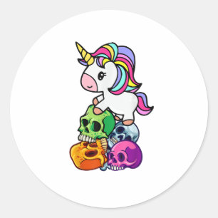 Niedliche Einhorn- und Totenschädel. Funny Goth Em Runder Aufkleber