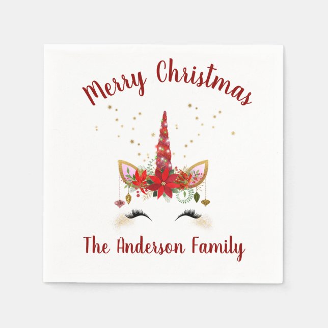 Niedliche Einhorn Weihnachtsfeier Napkins Serviette (Vorderseite)