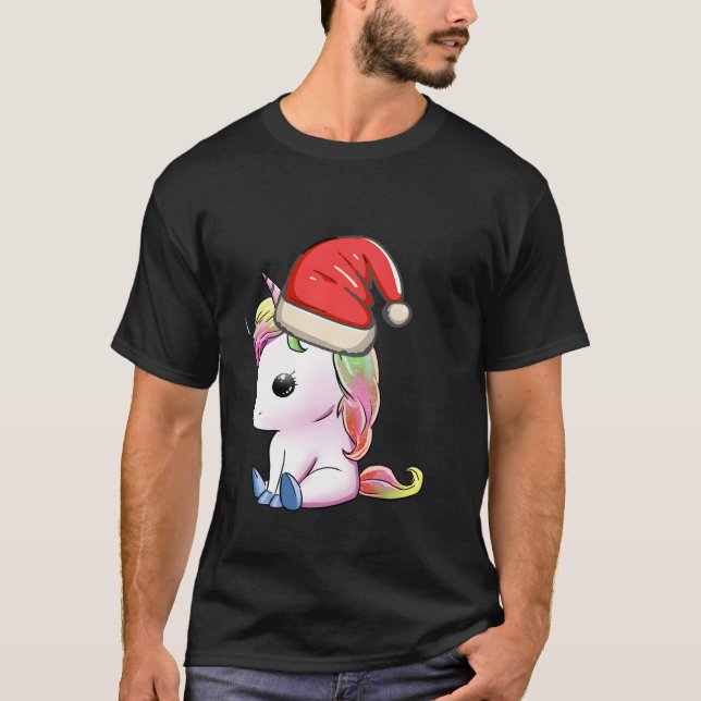 Niedliche Einhorn-Weihnachtsmannmütze Ugly Pajama  T-Shirt (Vorderseite)
