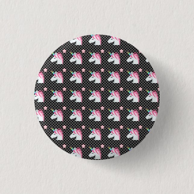 Niedliche Einhörner Blume Emoji Polka Dots Muster Button (Vorderseite)