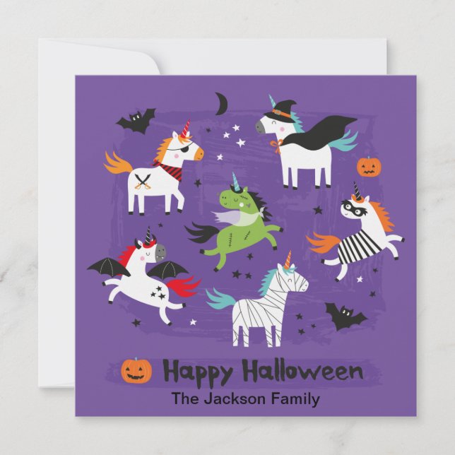 Niedliche Einhörner in Halloween-Kostümen Dankeskarte (Vorderseite)