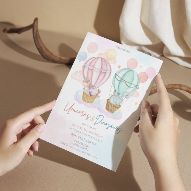 Niedliche Einhörner und Dinosaurier zum Geburtstag Einladung (Von Creator hochgeladen)