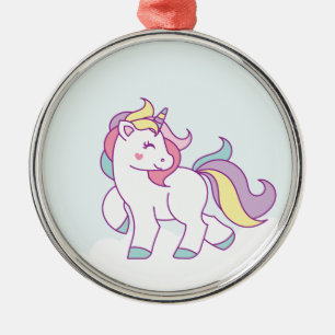 Niedliche Einhornfarbe Personalisiert Ornament Aus Metall