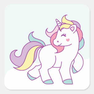 Niedliche Einhornfarbe Personalisiert Quadratischer Aufkleber