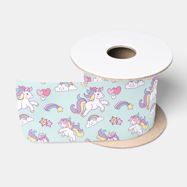 Niedliche Einhornfarbe Personalisiert Satinband (Spule)