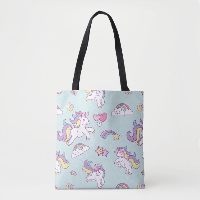 Niedliche Einhornfarbe Personalisiert Tasche (Vorderseite)