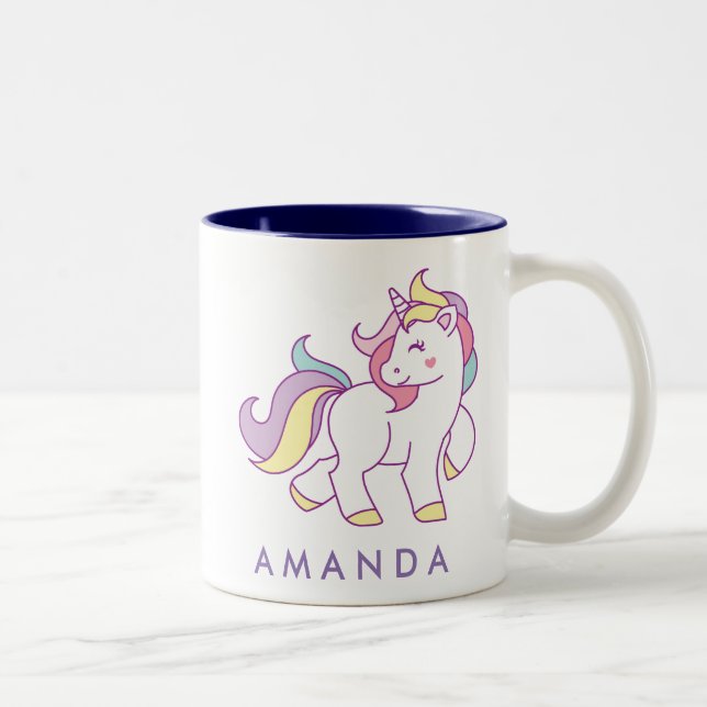 Niedliche Einhornfarbe Personalisiert Zweifarbige Tasse (Rechts)