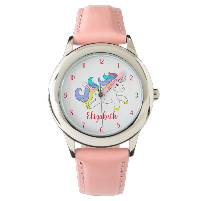 Niedliche Einhornfarben Personalisierte Kinder beo Armbanduhr (Vorderseite)