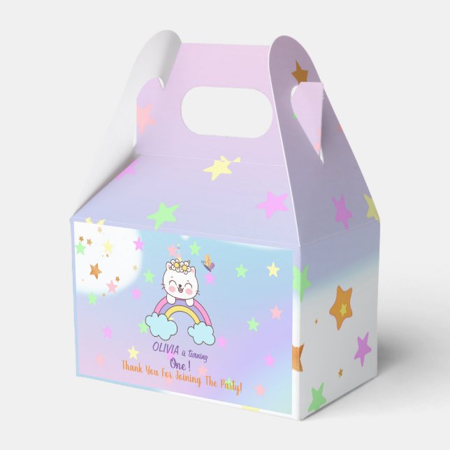 Niedliche Einhornkatze auf Regenbogenstars 1. Gebu Geschenkschachtel (Vorderseite)