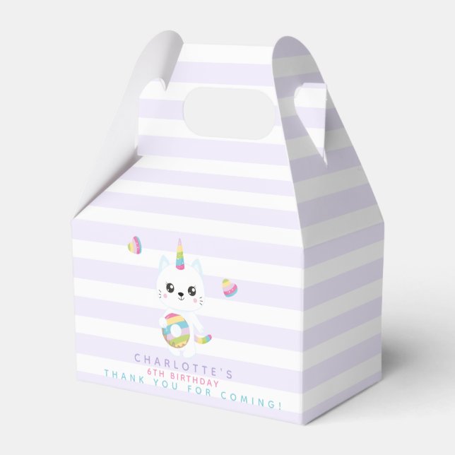 Niedliche Einhornkatze - Lavendel Streifen Kinderg Geschenkschachtel (Vorderseite)