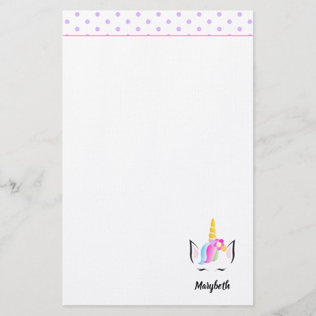 Niedliche Einhornkrone zeichnend Mädchenname Briefpapier (Vorderseite)