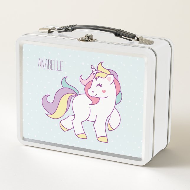 Niedliche Einhornmädchen Metall Lunch Box (Vorderseite)