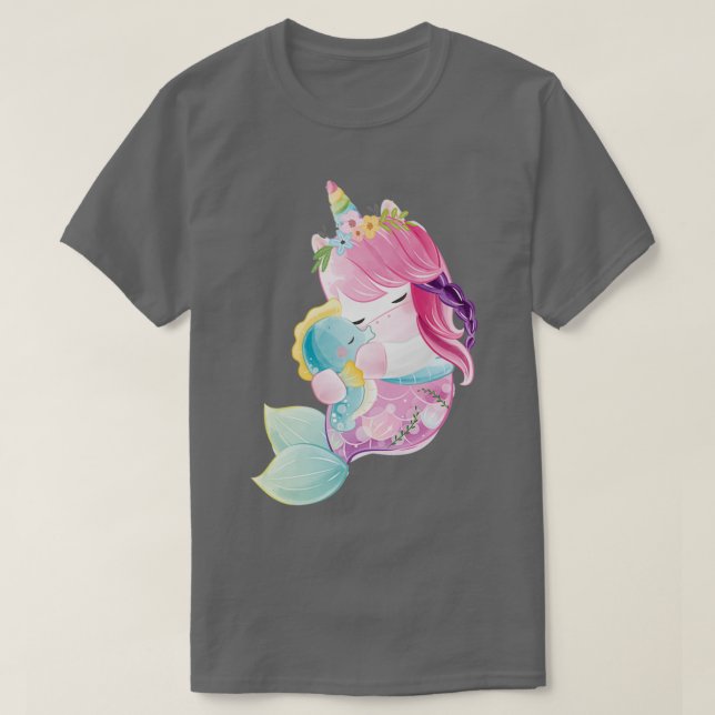 niedliche Einhornmaid mit Aufkleber für Seepferde T-Shirt (Design vorne)