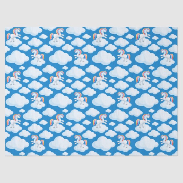 Niedliche Einhornwolken Whimsical Blue Pattern Seidenpapier (Vorderseite)