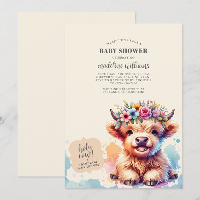 Niedliche Einladung für eine Babydusche aus dem Ho (Vorne/Hinten)