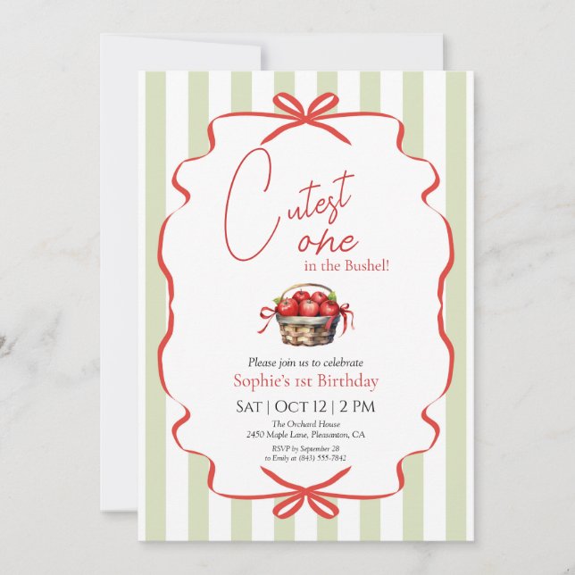 Niedliche Einladung in Bushel zum ersten Geburtsta (Vorderseite)