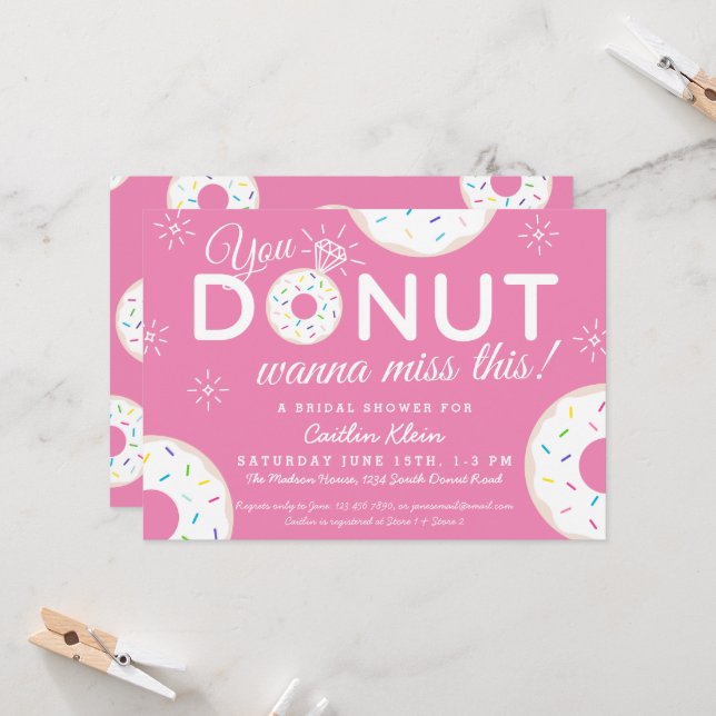 Niedliche Einladung von Donut Bridal Dusche | Rosa (Vorderseite/Rückseite Beispiel)