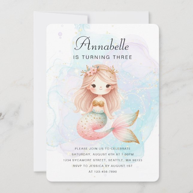 Niedliche Einladung von Mermaid (Vorderseite)