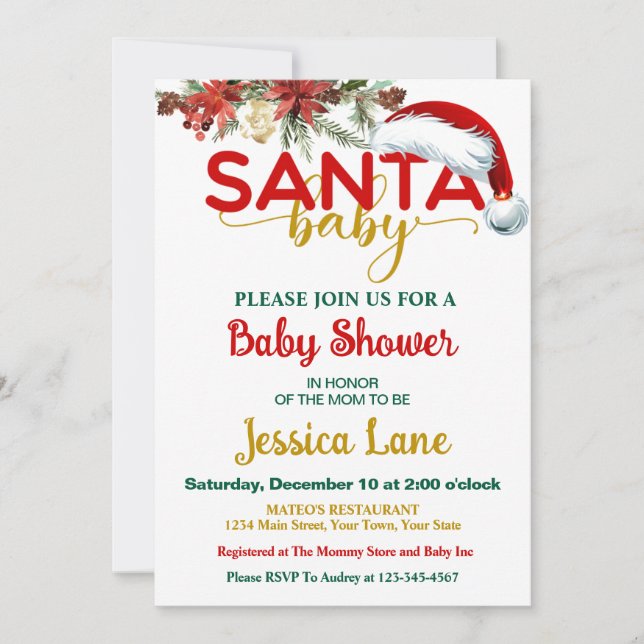 Niedliche Einladung von Santa Baby Dezember Baby D (Vorderseite)