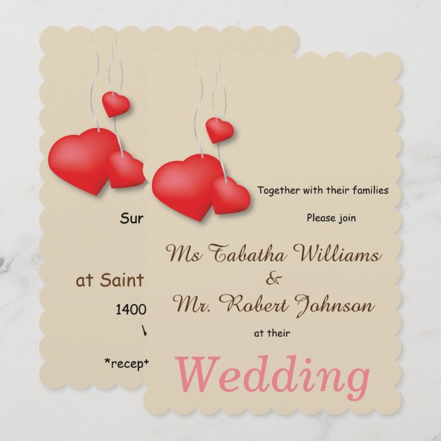 Niedliche Einladung zur Hochzeitsfeier (Vorne/Hinten)