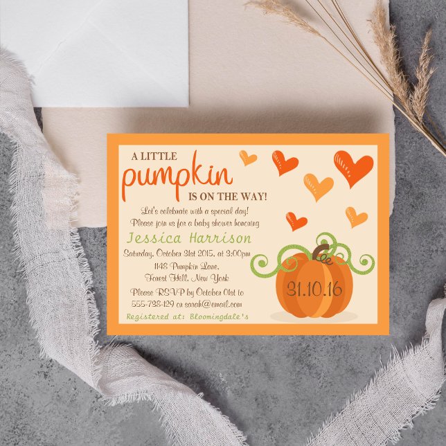 Niedliche Einladungen für kleine Pumpkin-Babydusch (Von Creator hochgeladen)