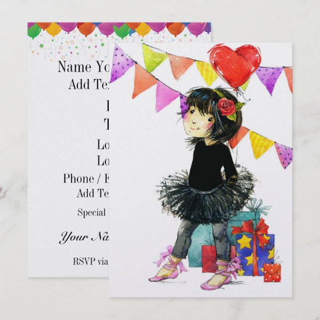 Niedliche Einladungen für Mädchen (Vorne/Hinten)