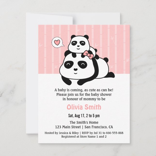 Niedliche Einladungen für Panda Cub und Mommy Baby (Vorderseite)