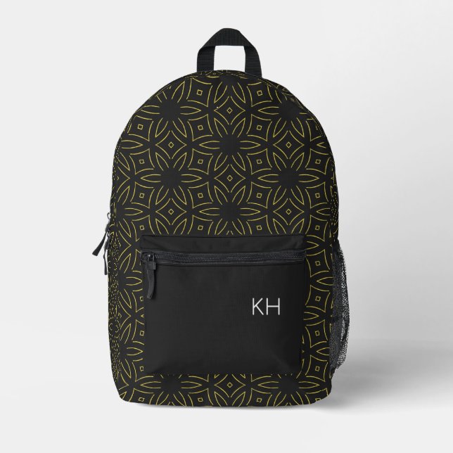 Niedliche Einmalige Schwarz-Gold-Mandala-Monogramm Bedruckter Rucksack (Vorderseite)