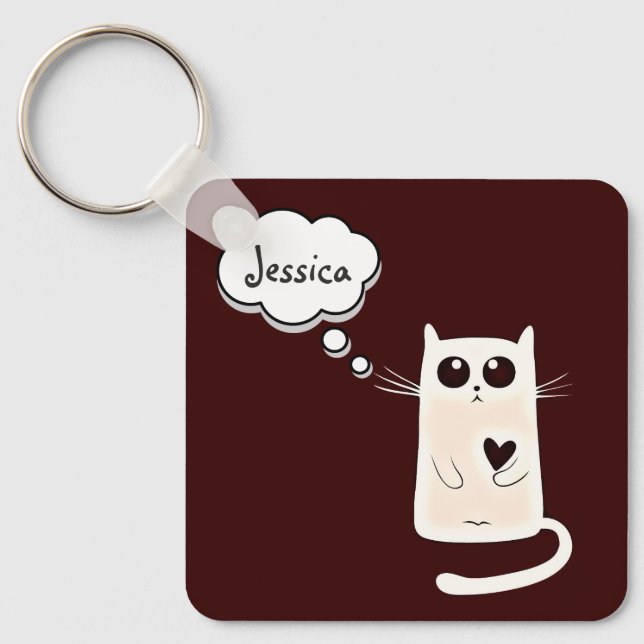 Niedliche einsame Herzen Katze Personalisiert Schlüsselanhänger (Vorderseite)