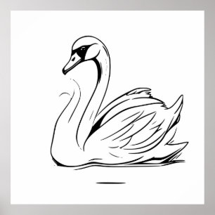 Niedliche einsame White Swan Line Zeichnend Kunst Poster